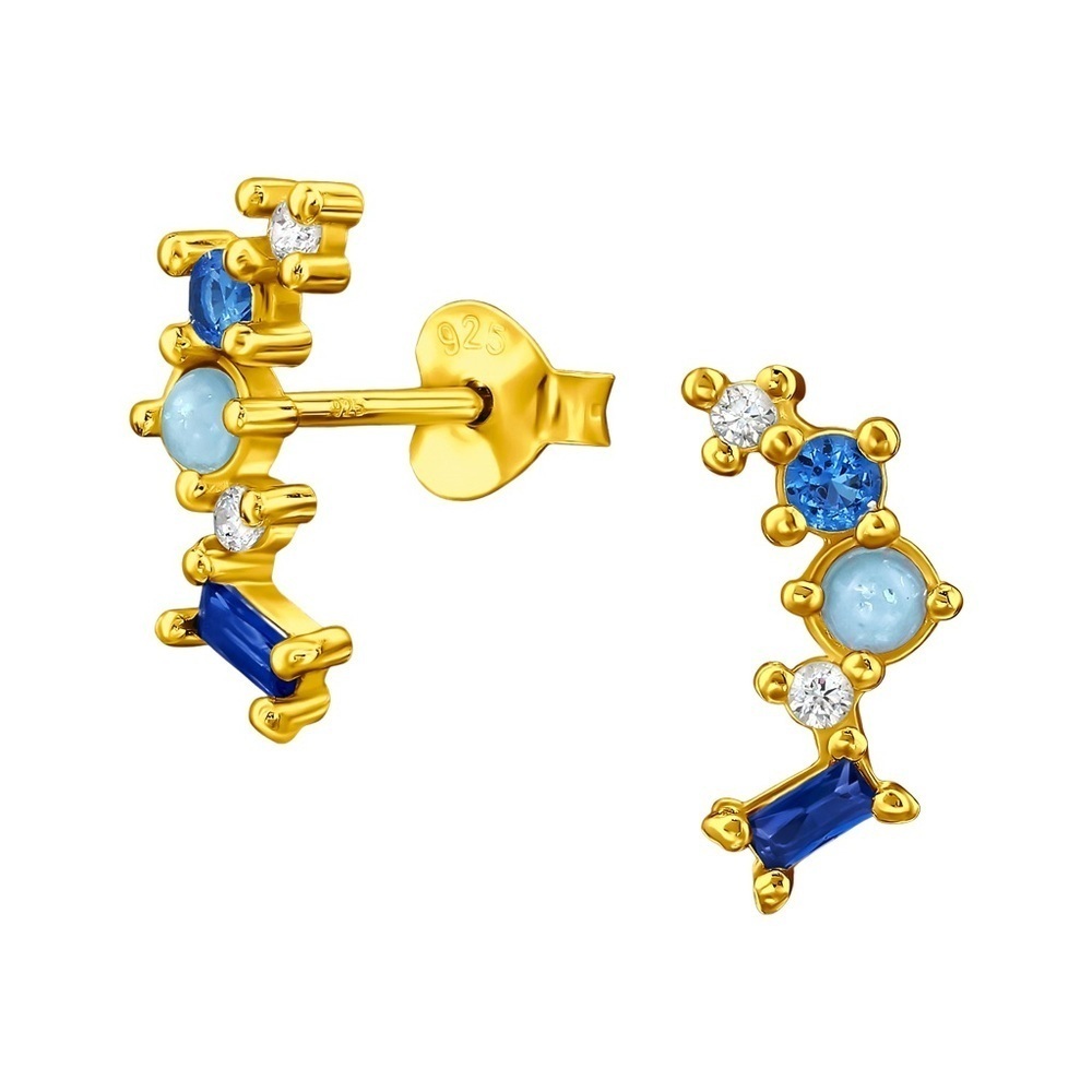 14K Gold Vermeil Blue Crystal Stud Earrings | 925